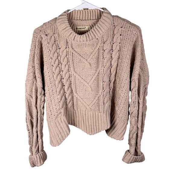 BLANKNYC Anthropologie Cropped Fisherman Knit Chenille Sweater Lt. Pink Sz S - Picture 1 of 8